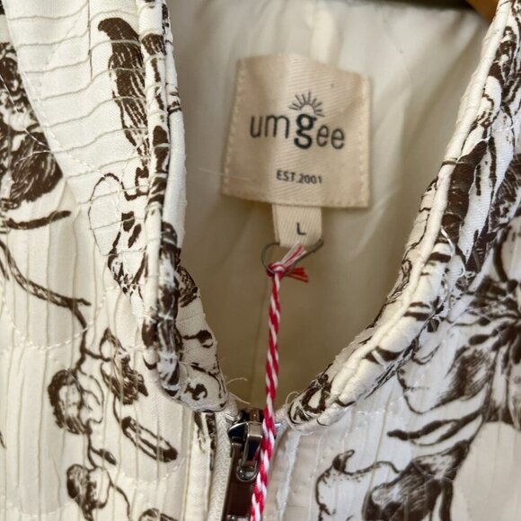 Umgee Woman's Cream Mix Quilted Puffy Cottage-Core Floral Print Vest Sz Lr - Picture 5 of 9
